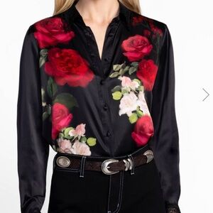 NWT Johnny Was Averi Floral Black Silk and Viscose Blouse